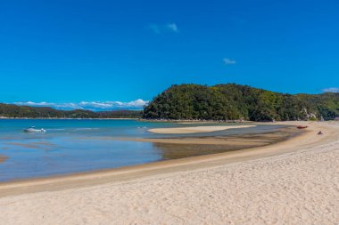 Yeni Zelanda 'daki Abel Tasman Ulusal Parkı' ndaki Torrent Koyu 'nda sahil