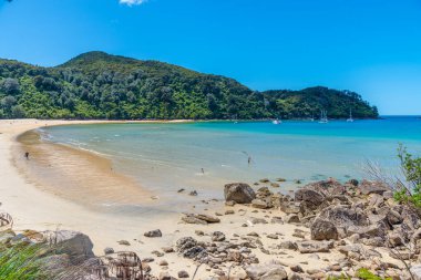 Yeni Zelanda 'daki Abel Tasman Ulusal Parkı' ndaki Bark Körfezi.