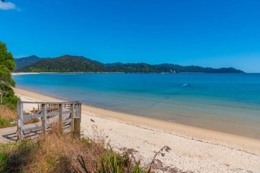 Awaroa plajı Yeni Zelanda 'daki Abel Tasman Ulusal Parkı