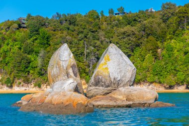 Yeni Zelanda 'daki Abel Tasman ulusal parkında Apple Rock' ı böl