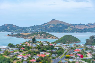 Yeni Zelanda 'daki Port Chalmers' ın hava görüntüsü
