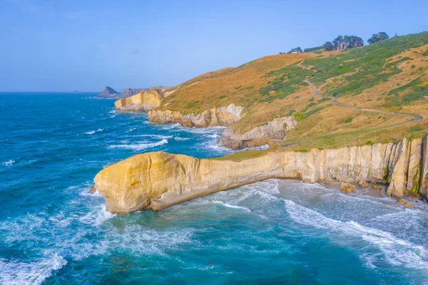 Aerial View Tunnel Beach Dunedin New Zealand — Stock Photo, Image