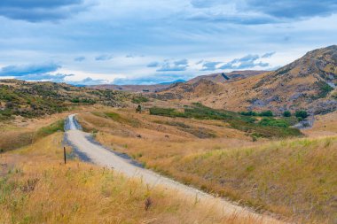 Otago bölgesinin manzarası Yeni Zelanda 'daki Merkez Otago Demiryolu bisiklet yolundan