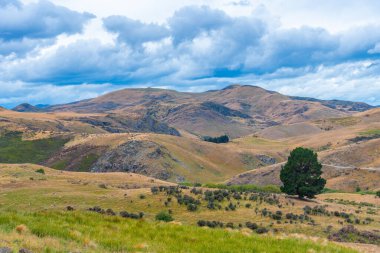 Otago bölgesinin manzarası Yeni Zelanda 'daki Merkez Otago Demiryolu bisiklet yolundan