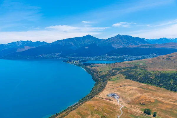 Vista Aérea Queenstown Lago Wakatipu Nova Zelândia — Fotografia de Stock