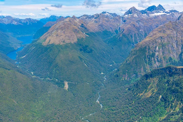 Flygfoto Över Flod Slingrande Genom Södra Alperna Nära Queenstown Nya — Stockfoto