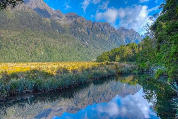 Lustrzane Jeziora Drodze Milford Sound Nowa Zelandia — Zdjęcie stockowe