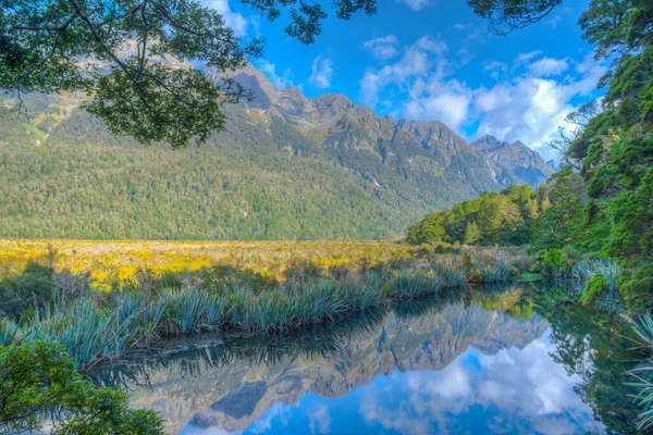 Mirror Lakes Caminho Milford Sound Nova Zelândia — Fotografia de Stock