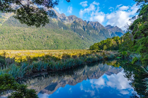 Milford Sound Yeni Zelanda Yolundaki Ayna Gölleri — Stok fotoğraf