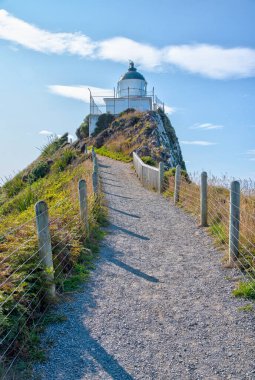 Yeni Zelanda 'nın Nugget noktasındaki deniz feneri.