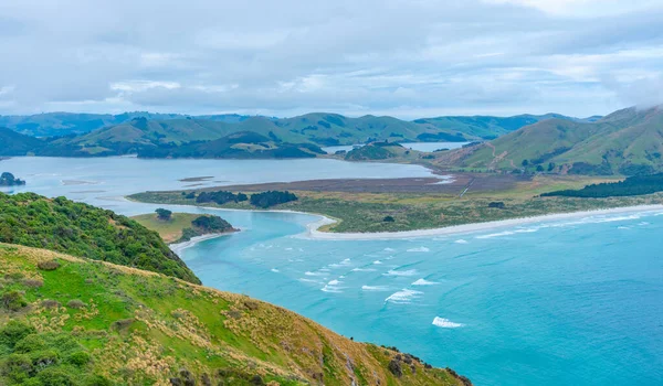 新西兰奥塔哥半岛胡伯斯湾的空中景观 — 图库照片