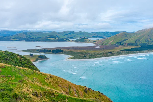 Αεροφωτογραφία Της Εισόδου Hoopers Στη Χερσόνησο Otago Της Νέας Ζηλανδίας — Φωτογραφία Αρχείου