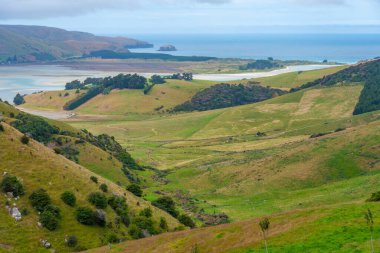 Dunedin, Yeni Zelanda yakınlarındaki Otago yarımadasının manzarası