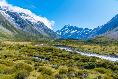 Fahişe vadisi Yeni Zelanda 'da Aoraki / Cook Dağı' na çıkıyor.