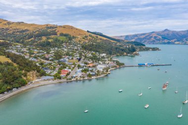 Akaroa, Yeni Zelanda 'nın deniz manzarası