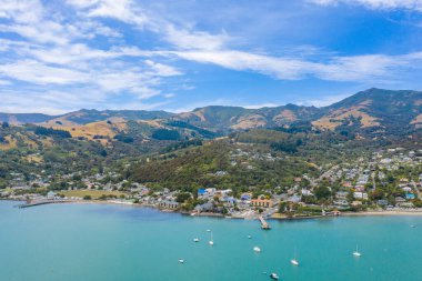 Akaroa, Yeni Zelanda 'nın deniz manzarası