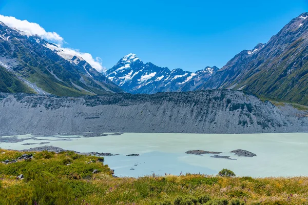 Aoraki Mount Cook Εθεάθη Πίσω Από Λίμνη Mueller Στη Νέα — Φωτογραφία Αρχείου