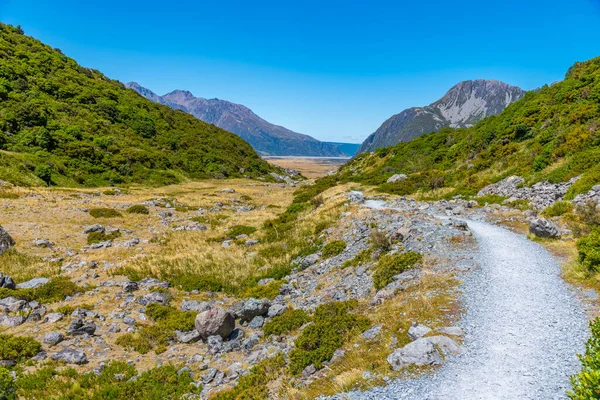 Valley Leder Till Sjön Pukaki Aoraki Mount Cook Nationalpark Nya — Stockfoto