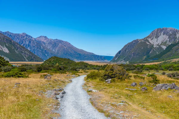 Valley Leder Till Sjön Pukaki Aoraki Mount Cook Nationalpark Nya — Stockfoto