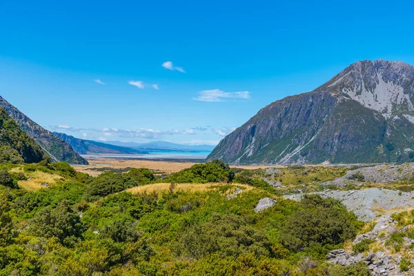 Valley Leder Till Sjön Pukaki Aoraki Mount Cook Nationalpark Nya — Stockfoto