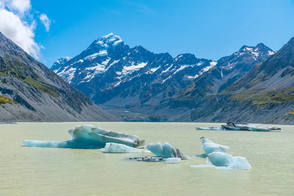 Jezioro Hooker Parku Narodowym Aoraki Mount Cook Nowej Zelandii — Zdjęcie stockowe