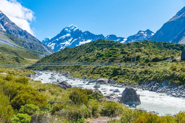 Vale Hooker Que Leva Aoraki Mount Cook Nova Zelândia — Fotografia de Stock