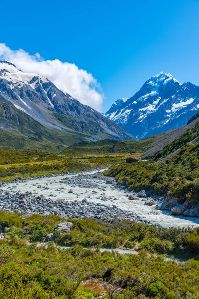 Vale Hooker Que Leva Aoraki Mount Cook Nova Zelândia — Fotografia de Stock