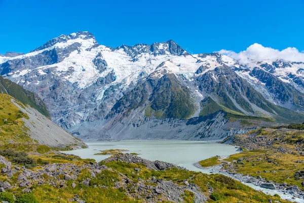 Mount Sefton Visto Atrás Lago Mueller Nova Zelândia — Fotografia de Stock
