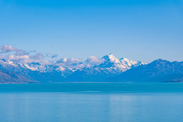 Aoraki Cook Visualizou Atrás Lago Pukaki Nova Zelândia — Fotografia de Stock