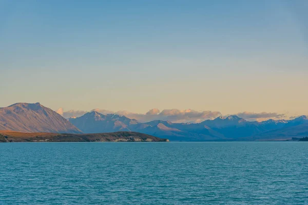 Vista Dell Alba Sul Lago Tekapo Nuova Zelanda — Foto Stock