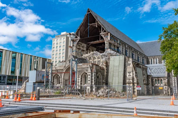 Pohled Zřícenou Katedrálu Christchurch Nový Zéland — Stock fotografie