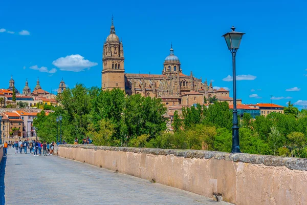 Puente Romano Que Conduce Catedral Salamanca España — Foto de Stock