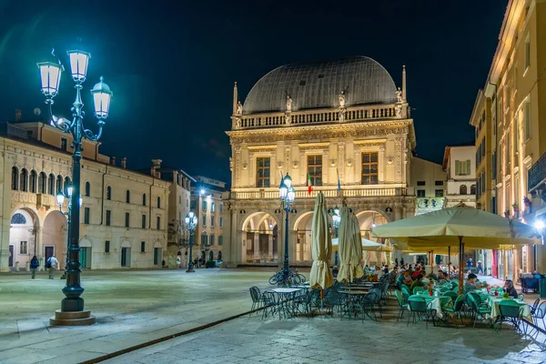 Éjszakai Kilátás Brescia Palazzo Della Loggia Olaszország — Stock Fotó