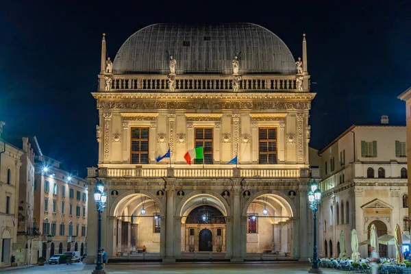 Vista Noturna Brescia Com Palazzo Della Loggia Itália — Fotografia de Stock