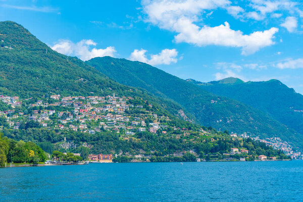 Aerial view of Rovenna village and lake Como in Italy