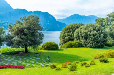 Lake Como viewed from Botanical garden at Villa Melzi at Bellagio, Italy clipart