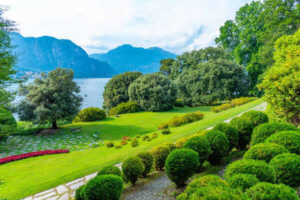 Lake Como viewed from Botanical garden at Villa Melzi at Bellagio, Italy