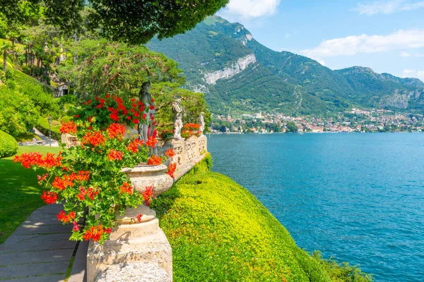 Tremezzo Visto Atrás Das Flores Itália — Fotografia de Stock