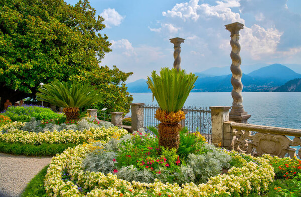 Lake como viewed from gardens of Villa Monastero, Italy