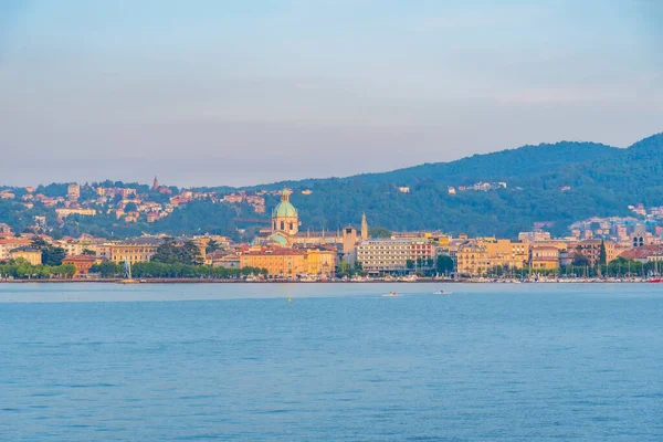 Coucher Soleil Paysage Urbain Ville Italienne Côme — Photo