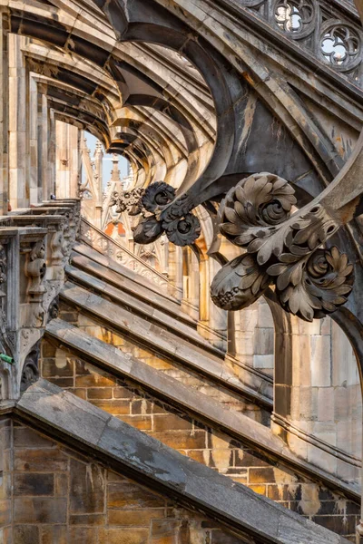 Elementos Pedra Telhado Catedral Duomo Milão Itália — Fotografia de Stock