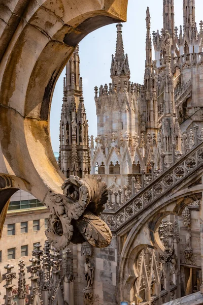 Elementos Pedra Telhado Catedral Duomo Milão Itália — Fotografia de Stock