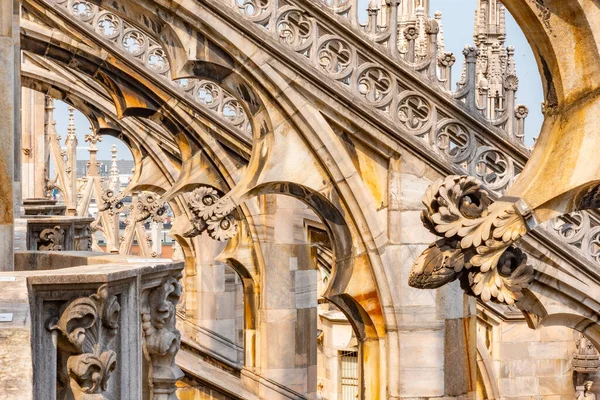 Elementos Pedra Telhado Catedral Duomo Milão Itália — Fotografia de Stock
