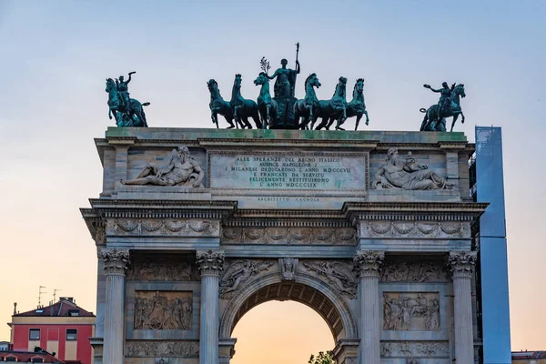 Sunset View Arco Della Pace Italian City Milano — Stock fotografie