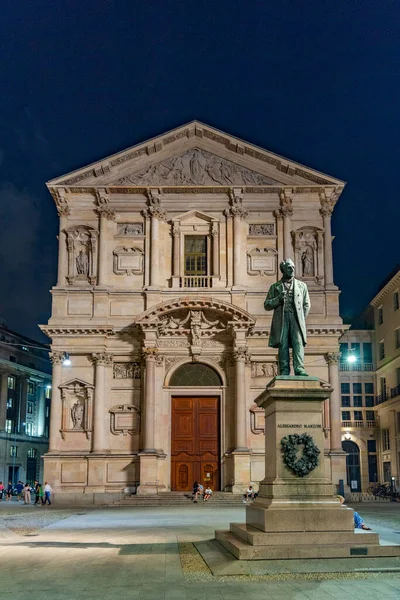 Vista Noturna Igreja San Fedele Cidade Italiana Milano — Fotografia de Stock