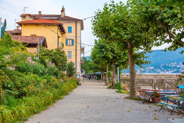 Colorful houses at Isola Superiore dei pescatori at Lago Maggiore, Italy