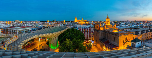 Churches in Sevilla viewed from Setas de Sevilla mushroom structure, Spai