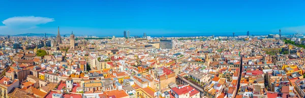 Flygfoto Över Gamla Stan Barcelona Med Tornet Katedralen Spai — Stockfoto