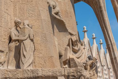 Barcelona, İspanya 'daki Sagrada Familia Katedrali' nin tutku cephesi