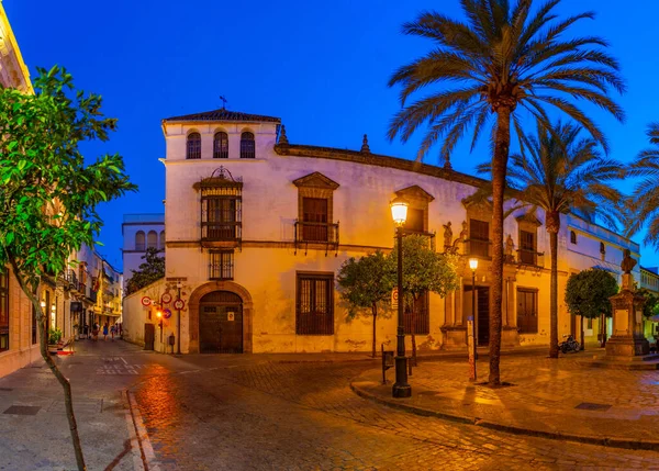 Zicht Een Straat Bij Jerez Frontera Spanje Tijdens Nacht — Stockfoto